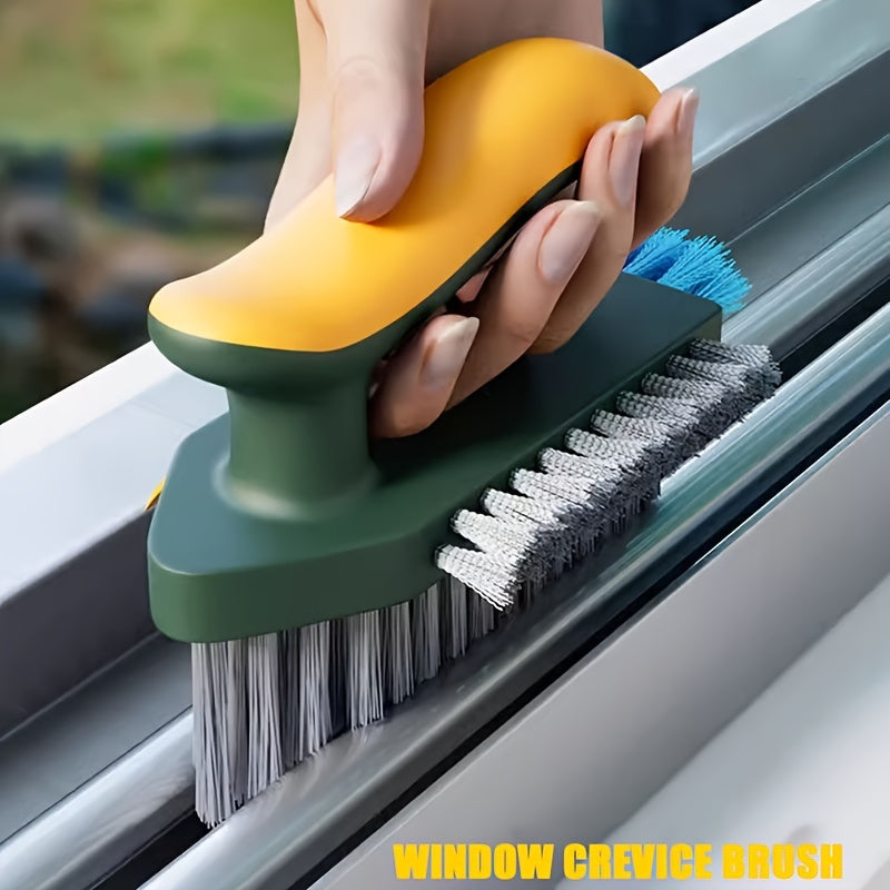 4-in-1 Multi-functional Gap Cleaning Brush, V-Shaped Bristles Grout Cleaner Brush with Mini Crevice Brush & Wiper, Handheld Scrub Brush for Bathroom Tile, Window Track, Floor Seams