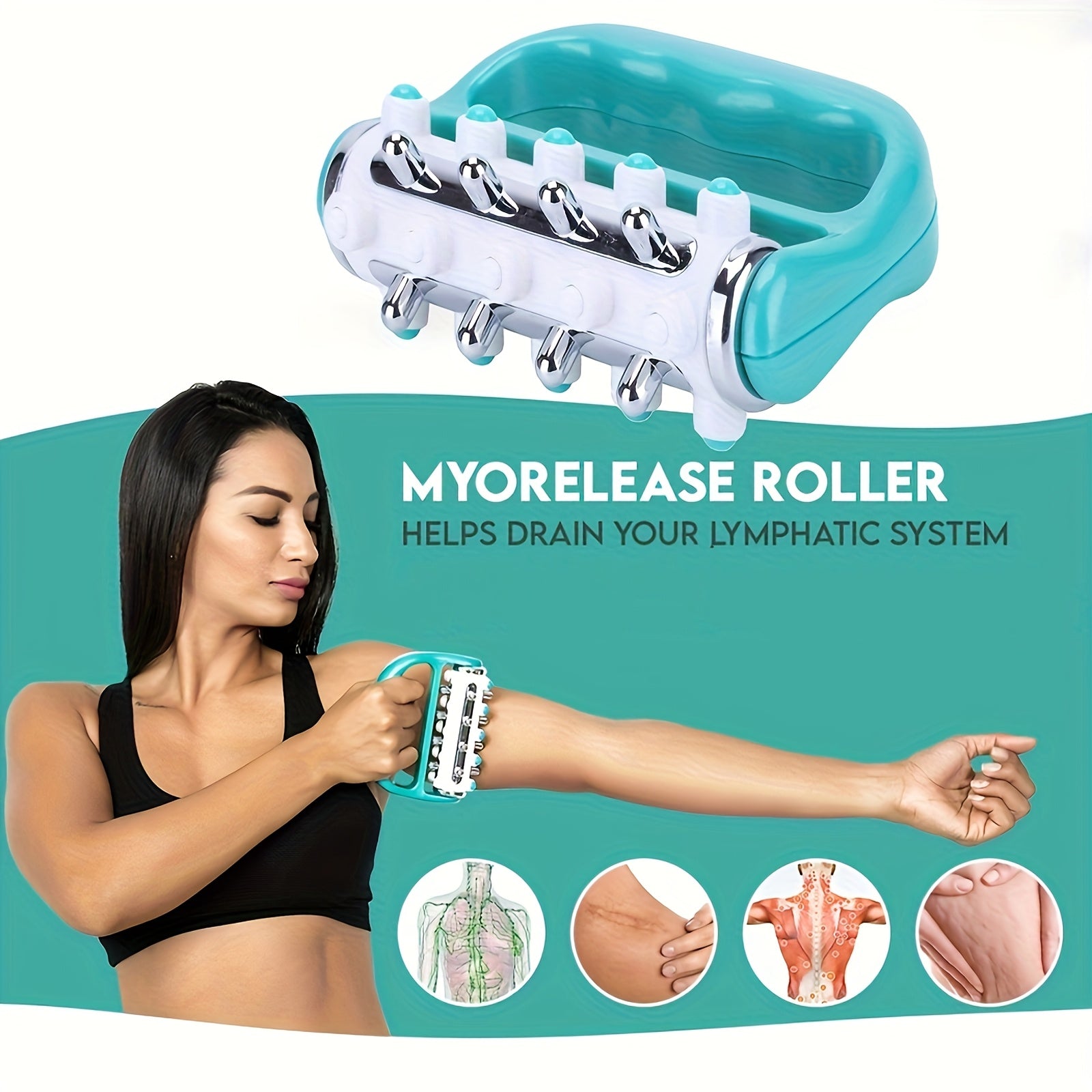 Handheld MyoRelease Massage Roller, Multi-Point Manual Muscle Massager, Portable Lymphatic Drainage Tool for Arms, Legs, Thighs, Body Cellulite & Muscle Relief