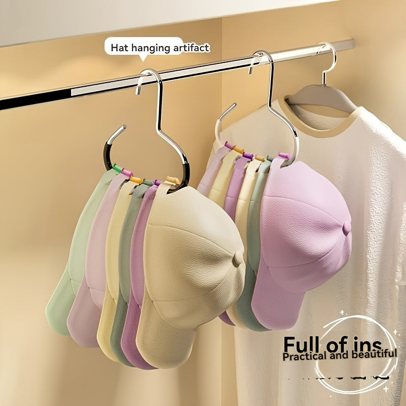Multifunctional Hat Ring Hanger, Clip-Free Baseball Cap Storage Hook, Closet Organizer for Caps, Space Saving Metal Hat Holder