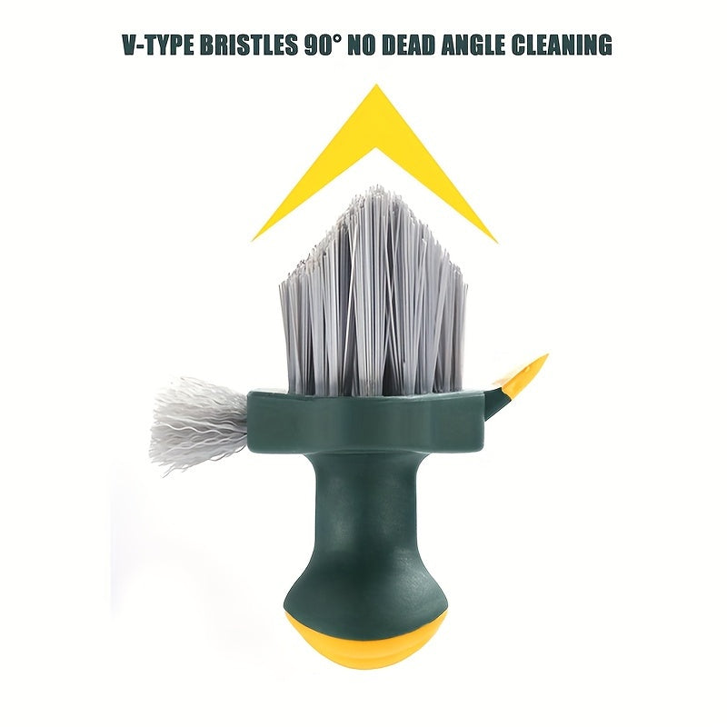4-in-1 Multi-functional Gap Cleaning Brush, V-Shaped Bristles Grout Cleaner Brush with Mini Crevice Brush & Wiper, Handheld Scrub Brush for Bathroom Tile, Window Track, Floor Seams