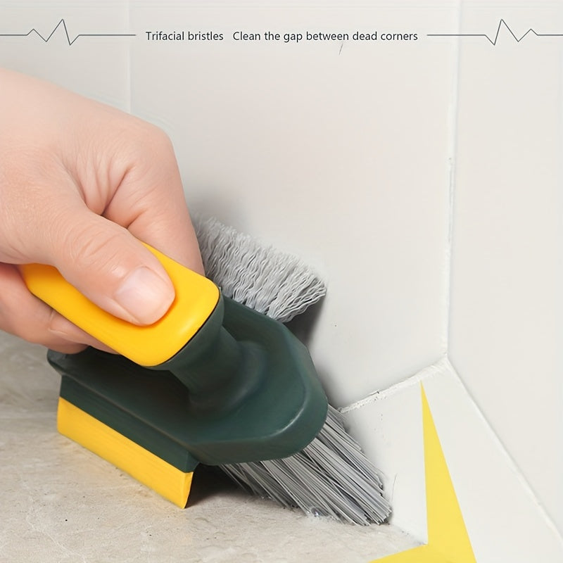 4-in-1 Multi-functional Gap Cleaning Brush, V-Shaped Bristles Grout Cleaner Brush with Mini Crevice Brush & Wiper, Handheld Scrub Brush for Bathroom Tile, Window Track, Floor Seams