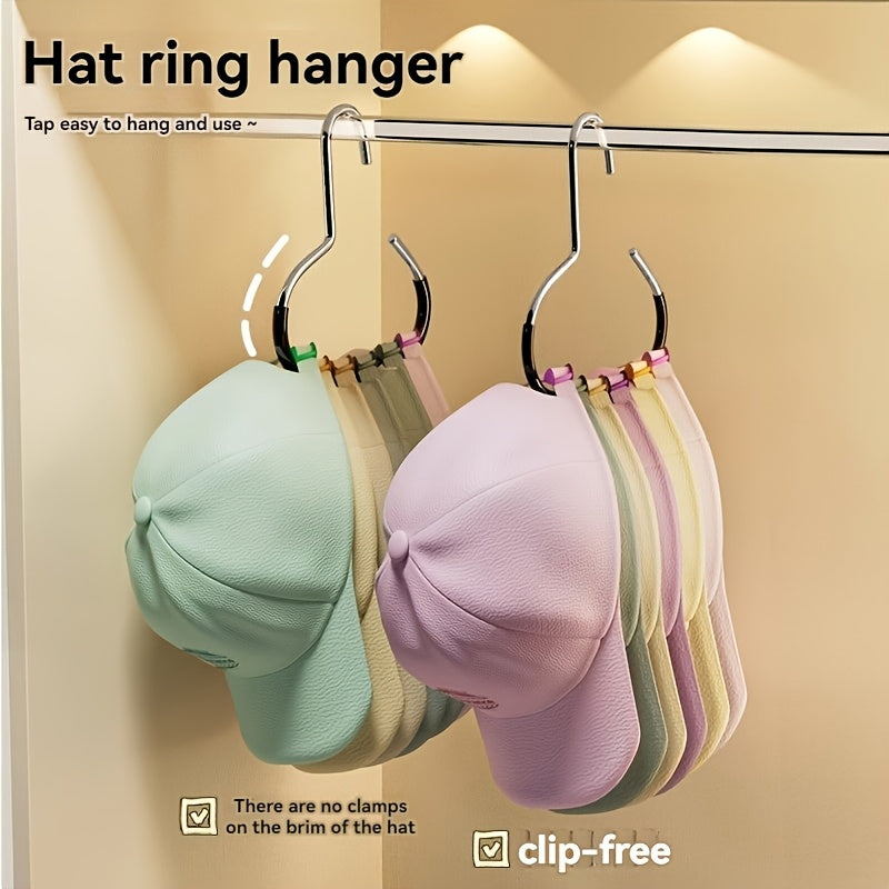 Multifunctional Hat Ring Hanger, Clip-Free Baseball Cap Storage Hook, Closet Organizer for Caps, Space Saving Metal Hat Holder