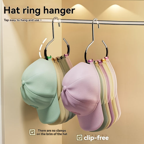 Multifunctional Hat Ring Hanger, Clip-Free Baseball Cap Storage Hook, Closet Organizer for Caps, Space Saving Metal Hat Holder