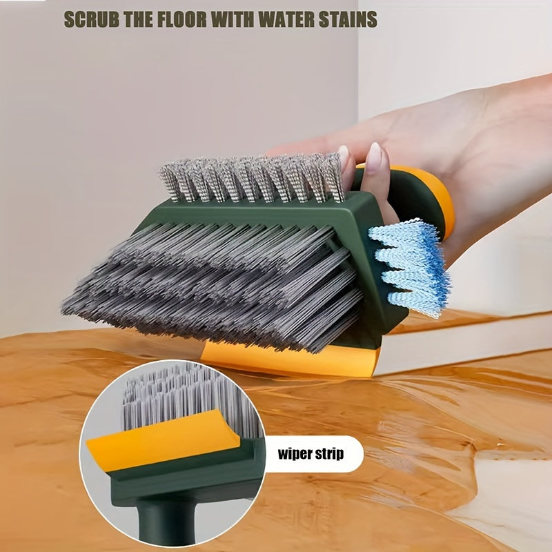 4-in-1 Multi-functional Gap Cleaning Brush, V-Shaped Bristles Grout Cleaner Brush with Mini Crevice Brush & Wiper, Handheld Scrub Brush for Bathroom Tile, Window Track, Floor Seams