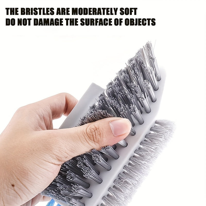 4-in-1 Multi-functional Gap Cleaning Brush, V-Shaped Bristles Grout Cleaner Brush with Mini Crevice Brush & Wiper, Handheld Scrub Brush for Bathroom Tile, Window Track, Floor Seams