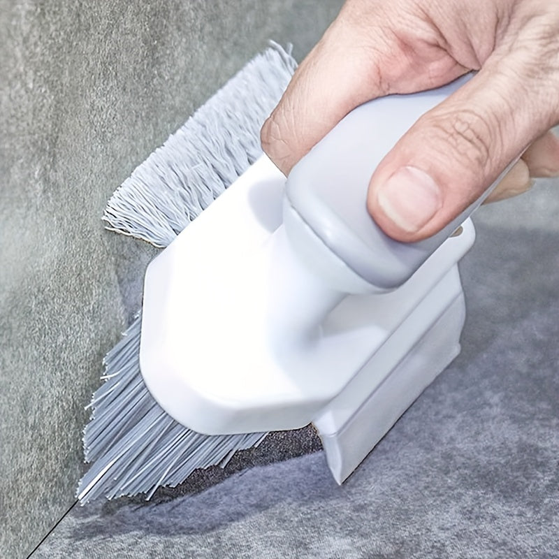 4-in-1 Multi-functional Gap Cleaning Brush, V-Shaped Bristles Grout Cleaner Brush with Mini Crevice Brush & Wiper, Handheld Scrub Brush for Bathroom Tile, Window Track, Floor Seams