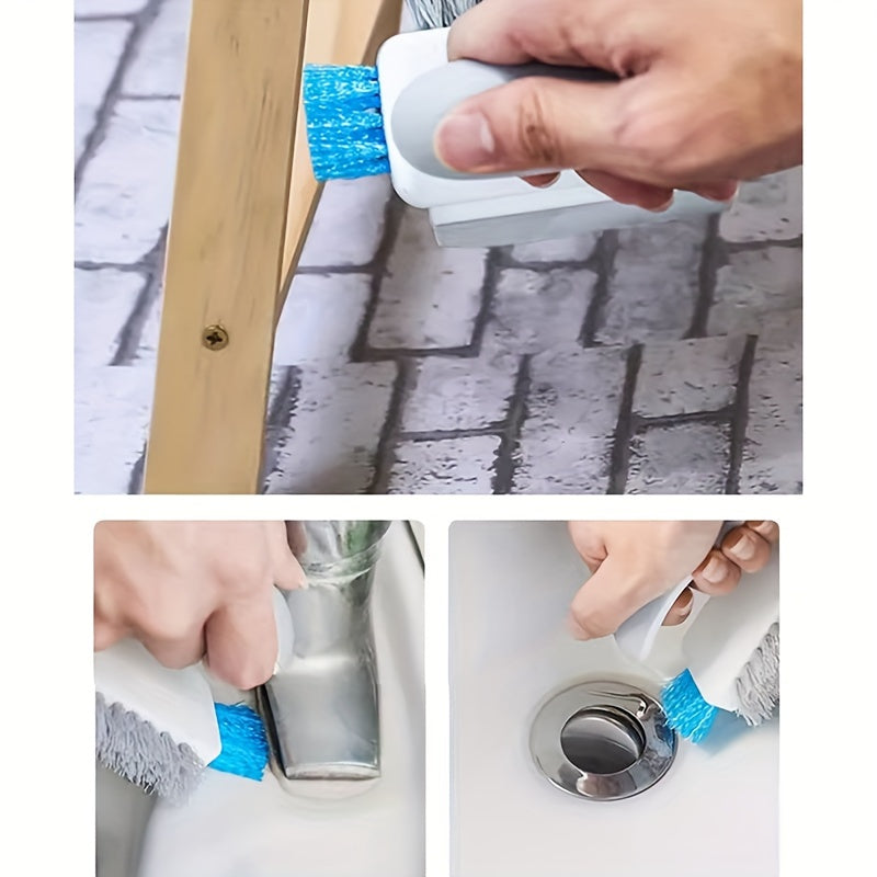 4-in-1 Multi-functional Gap Cleaning Brush, V-Shaped Bristles Grout Cleaner Brush with Mini Crevice Brush & Wiper, Handheld Scrub Brush for Bathroom Tile, Window Track, Floor Seams